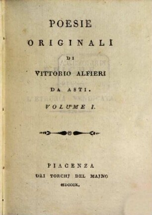 Opere di Vittorio Alfieri da Asti. 15, Poesie originali ; 1