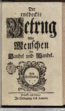 Der entdeckte Betrug Aller Menschen Im Handel und Wandel