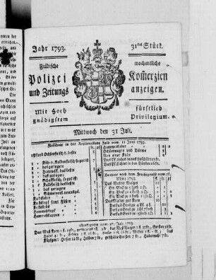 31tes Stück., Ausgabe vom 31. Juli 1793