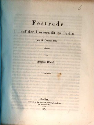 Festrede auf der Universität zu Berlin am 15. October 1854