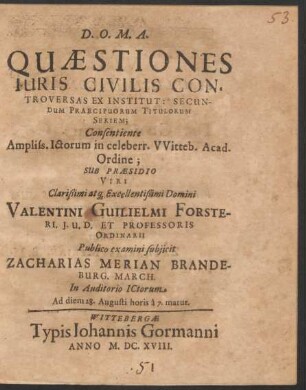 Quaestiones Iuris Civilis Controversas Ex Institut: Secundum Praecipuorum Titulorum Seriem