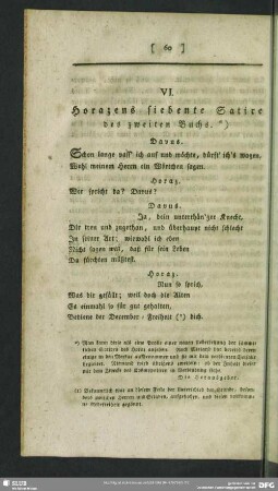 VI. Horazens siebente Satire des zweiten Buchs
