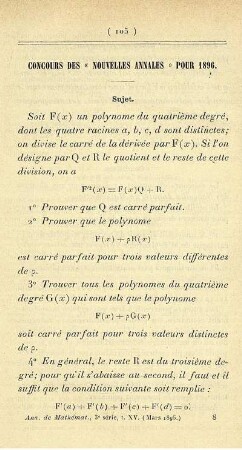 Concours des "Nouvelles Annales" pour 1896.