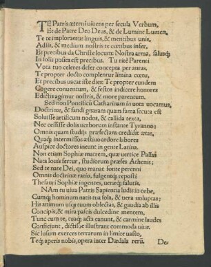 Te Patris aeterni vivens per secula Verbum, Et de Patre Deo Deus, & de Lumine Lumen ...