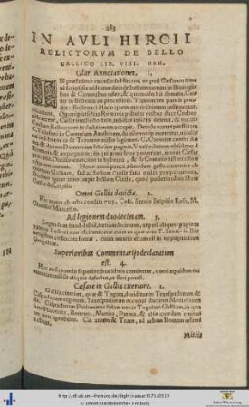In Auli Hircii Relictorum De Bello Gallico Librum VIII Henrici Glareani Annotationes