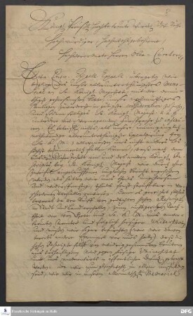 Brief von [August Hermann Francke, Paul Anton, Johann Heinrich Michaelis, Joachim Lange und Joachim Just Breithaupt] an [Marquard Ludwig von Printzen und Johan Moritz von Blaspiel].