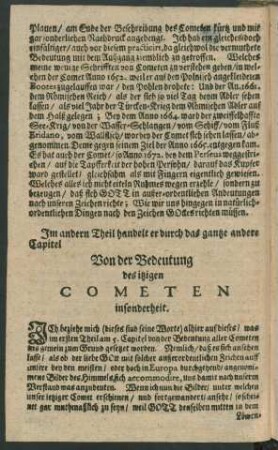 Von der Bedeutung des itzigen Cometen insonderheit.