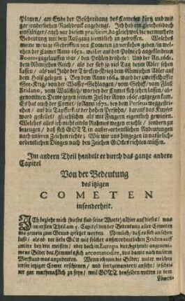 Von der Bedeutung des itzigen Cometen insonderheit.