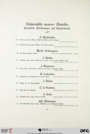 Oelgemälde neuerer Künstler. Gerahmte Zeichnungen und Kupferstiche (Nr. 124-144)
