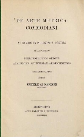 De arte metrica Commodiani : (Strassburger Doctordiss.)