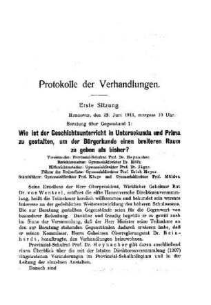 Verhandlung über den ersten Beratungsgegenstand : [Protokolle der Verhandlungen] ; [Erste Sitzung]