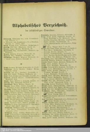 Einwohnerverzeichnis : Alphabetisches Verzeichniß der selbstständigen Einwohner
