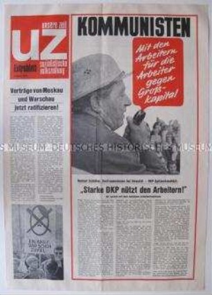 Extrablatt der kommunistische Wochenzeitung "UZ / unsere zeit" zur Landtagswahl in Schleswig-Holstein
