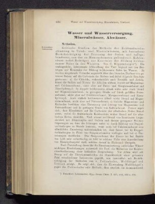 Wasser und Wasserversorgung, Mineralwässer, Abwässer.