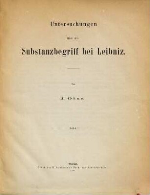 Untersuchungen über den Substanzbegriff bei Leibniz