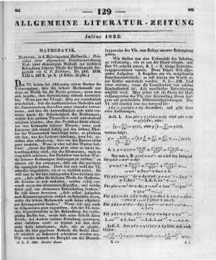 Eichhorn, C. F.: Principien einer allgemeinen Functionenrechnung. Nach einer elementaren Methode zur leichteren Behandlung höherer Theile der Mathematik. Hannover: Helwing 1834