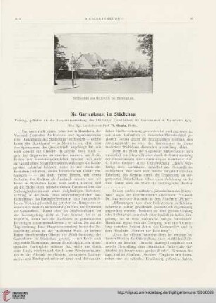 Die Gartenkunst im Städtebau : Vortrag, gehalten in der Hauptversammlung des Deutschen Gesellschaft für Gartenkunst in Mannheim 1907, [1]