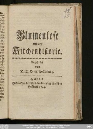 Blumenlese aus der Kirchenhistorie
