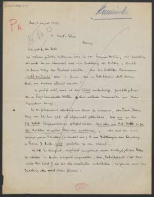 Brief an Ludwig Strecker an B. Schott's Söhne : 06.08.1923