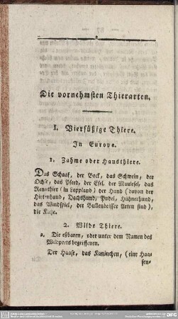 Die vornehmsten Thierarten