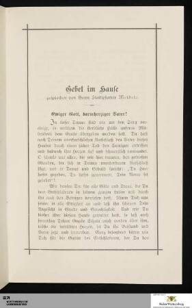 Gebet im Hause gesprochen von Herrn Stadtpfarrer Meidele