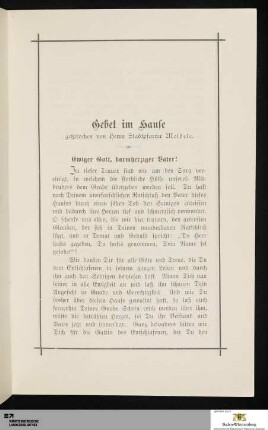 Gebet im Hause gesprochen von Herrn Stadtpfarrer Meidele