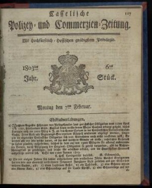 6tes Stueck, Montag den 7ten Februar 1803