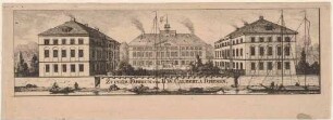 Die Calberlasche Zuckersiederei (später Hotel Bellevue) in Dresden von Nordosten über die Elbe gesehen