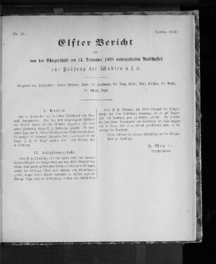 Nr. 31. Elfter Bericht des von der Bürgerschaft am 14. December 1868 niedergesetzten Ausschusses, zur Prüfung der Wahlen u. f. w. October 1870.