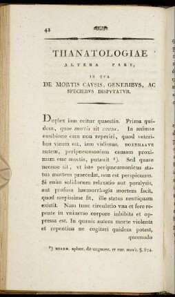 Thanatologiae Altera Pars, In Qua De Mortis Causis, Generibus, Ac Speciebus Disputatur.