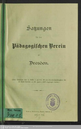 Satzungen für den Pädagogischen Verein zu Dresden