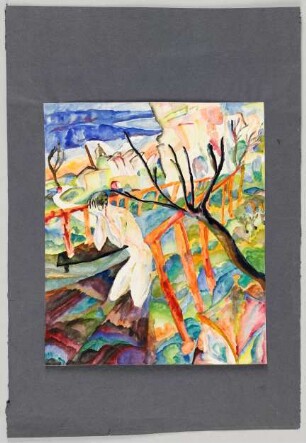[Kniende Frau in der Landschaft]