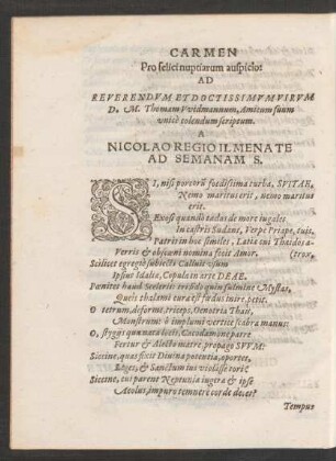 Carmen Pro felici nuptiarum auspicio: Ad ... D. M. Thomam Widmannum ...