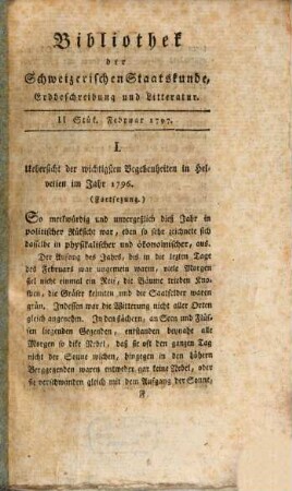 Bibliothek der schweizerischen Staatskunde, Erdbeschreibung und Litteratur. 2,2. 1797 = Febr.
