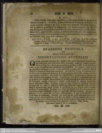 Praesidis Epistola Ad Doctissimum Dissertationis Auctorem