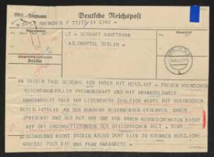 Brief von Rudolf K. Goldschmit-Jentner an Gerhart Hauptmann