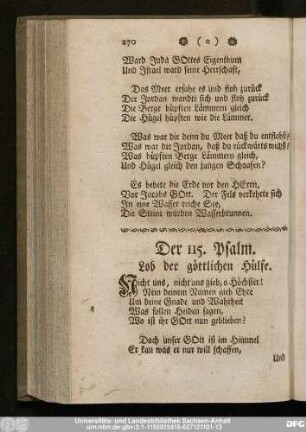 Der 115. Psalm. Lob der göttlichen Hülfe.
