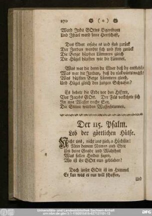 Der 115. Psalm. Lob der göttlichen Hülfe.