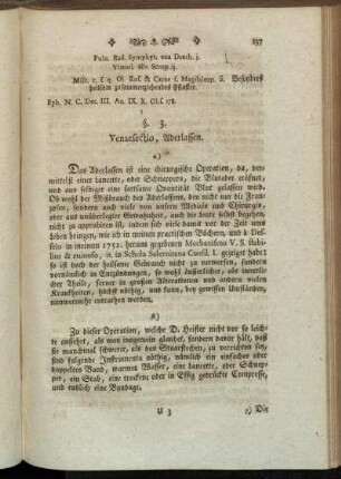 §. 3. Venaesectio, Aderlassen.