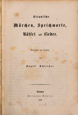 Litauische Märchen, Sprichworte, Rätsel und Lieder