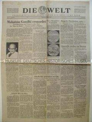 Tageszeitung "Die Welt" u.a. zum Mord an Mahatma Gandhi