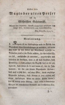 Ueber die Magie der alten Perser und die Mithrischen Geheimnisse