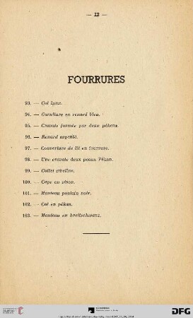 Fourrures (Nr. 93-103)