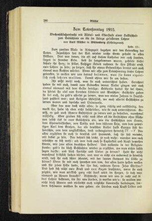 Zum Totensonntag 1915 : Wochenschlußandacht mit Mittel- und Oberstufe einer Volksschule zum Gedächtnis an die im Kriege gefallenen Lehrer