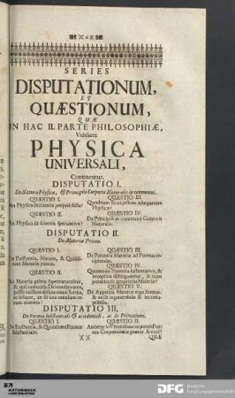 Series Disputationum, Et Quæstionum