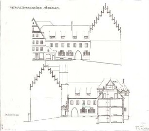 Fischer, Theodor; Nördlingen; Verwaltungs-Gebäude - Ansicht, Ansicht m. Schnitt