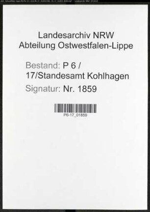 Sterberegister Standesamt Kohlhagen