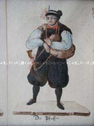 Bäuerliche Hochzeitsgesellschaft - Nr. 12 (?): Der Pfeifer (im schwarzen Rahmen unter Glas)