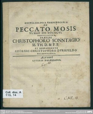 Encycliologia compendiaria de peccato Mosis