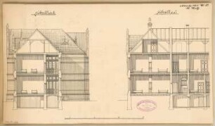 Kreiskrankenhaus, Insterburg Monatskonkurrenz November 1885: Längsschnitt, Querschnitt; Maßstabsleiste